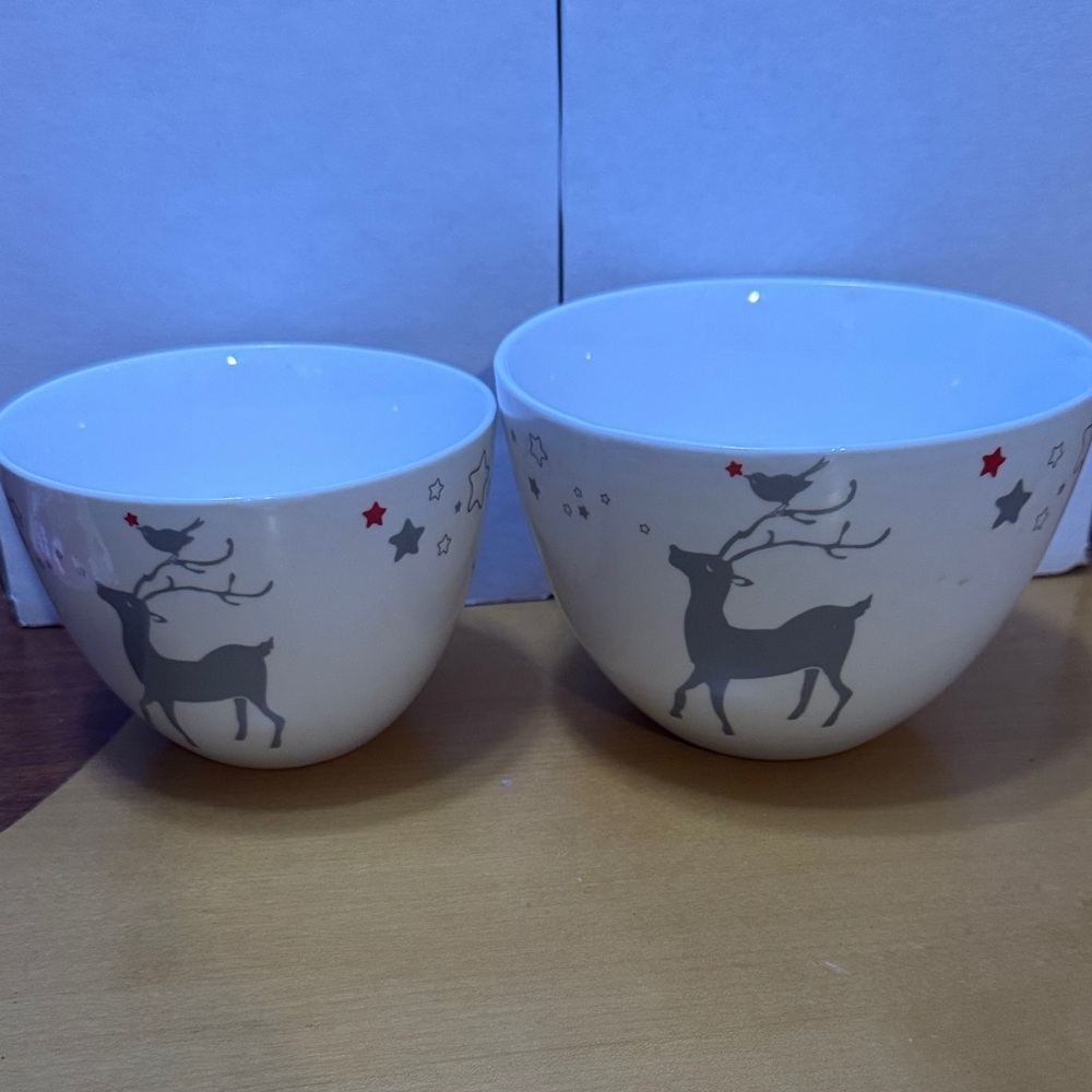 Set of 2 Ciroa porcelain stackable Reindeer Bowls